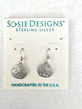 Silver sand dollar dangle earrings 925 sterling silver by Sosie Designs